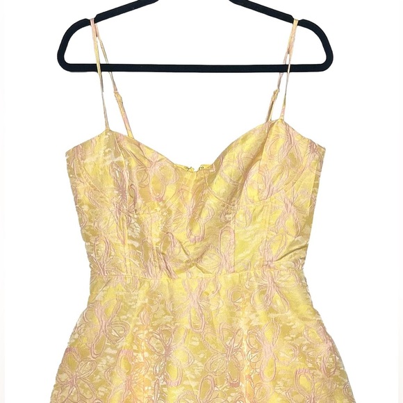 NWT Lulus Meet for Tea Yellow Jacquard Bustier Midi Dress with Pockets, Large - Picture 7 of 16